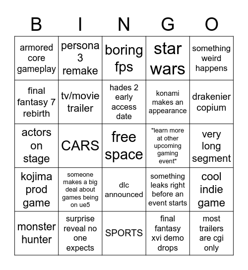 sgf week bingo (6/8 to 6/12?) Bingo Card