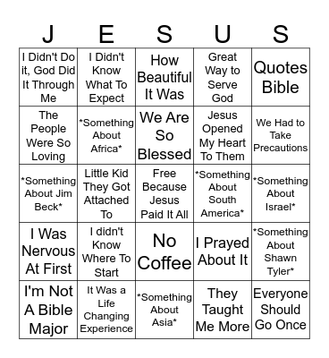 Mission Chapel Bingo Card