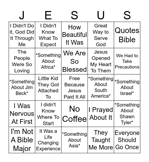 Mission Chapel Bingo Card