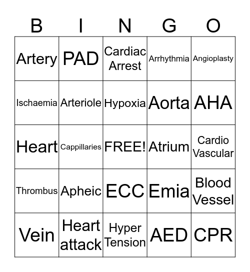 Cpr-Cardio Vascular Bingo Card