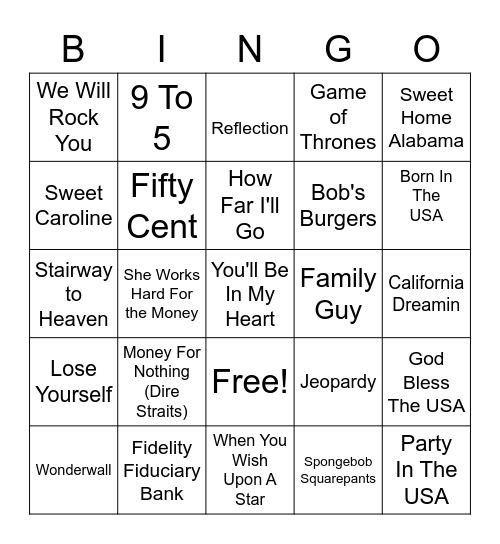 Music Bingo Card