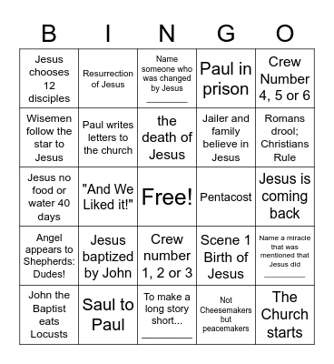 God's Story Part II Bingo Card