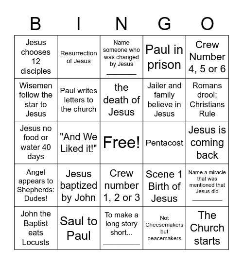 God's Story Part II Bingo Card