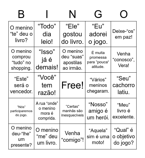 VÁRIOS PRONOMES Bingo Card