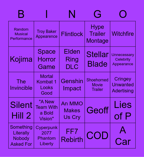 Summer Games Fest Bingo Card