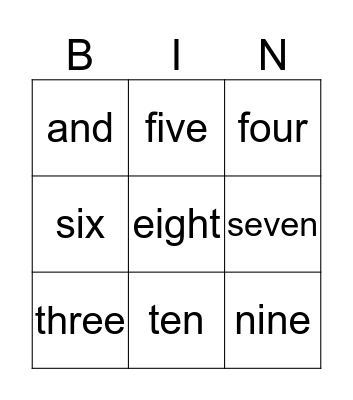 Sight Words Bingo Card