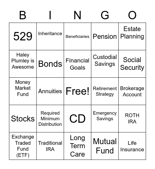 Financial Foundations Bingo Card