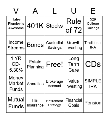 Fun with Finance Bingo Card