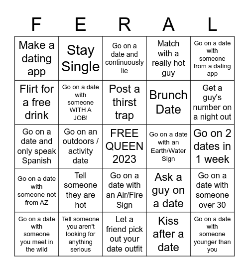 Feral Girl Summer June-Sept 2023 Bingo Card