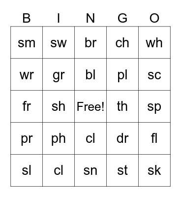 FOUR IN A ROW Bingo Card