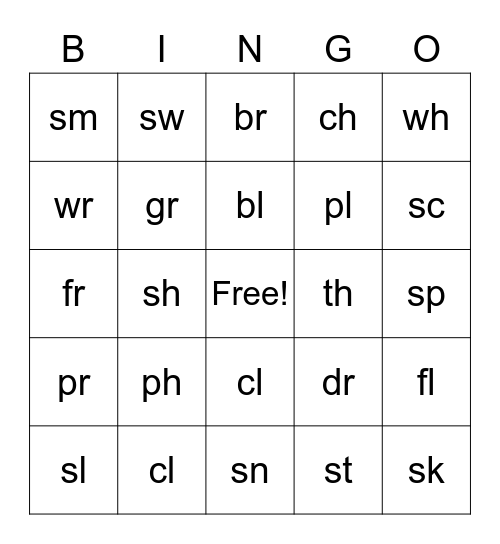 FOUR IN A ROW Bingo Card