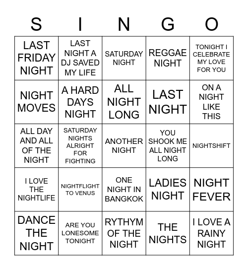 821 TONIGHTS THE NIGHT! Bingo Card