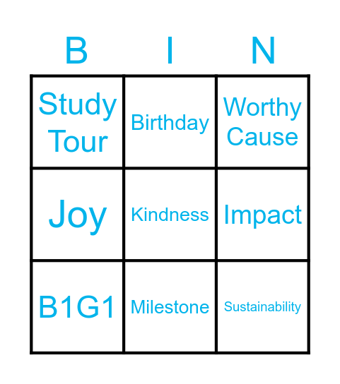 B1G1's Birthday Bingo Card