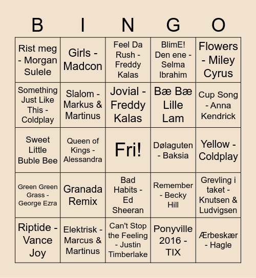 Musikk-bingo Card