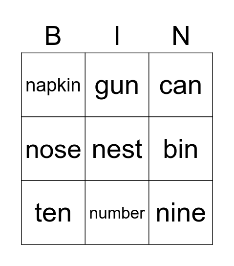 Nn Bingo Card