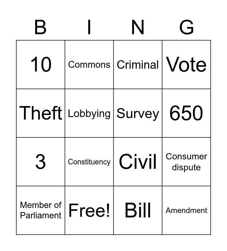 Laws Bingo Card