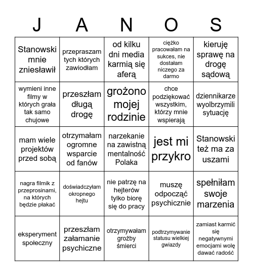 Janoszek Bingo Card