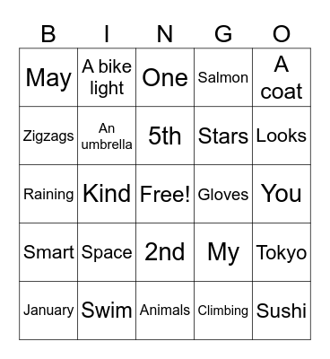 C5 plus Lesson 11 Book E Bingo Card
