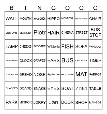 Kids 2 Bingo Card