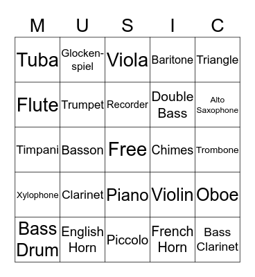 Instrument Families Bingo Card