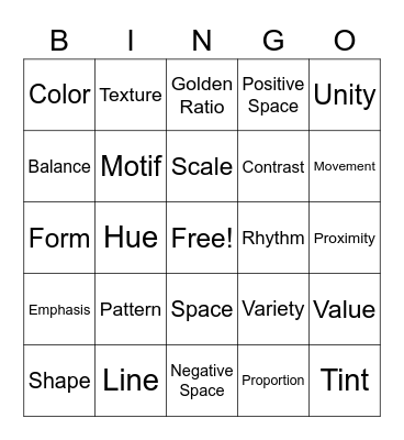 Elements of Art & Principles of Design Bingo Card