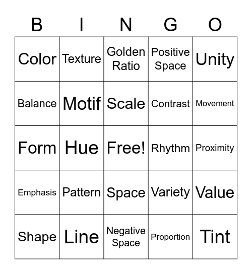 Elements of Art & Principles of Design Bingo Card