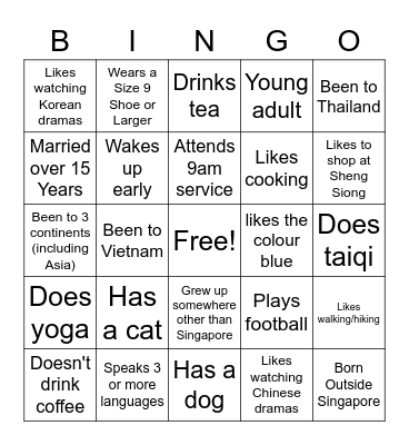 Get to Know Participants Bingo! Bingo Card
