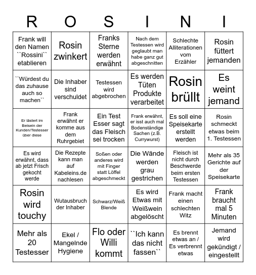 Rosingo Bingo Card