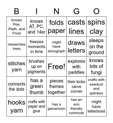 Hobby Bingo Card