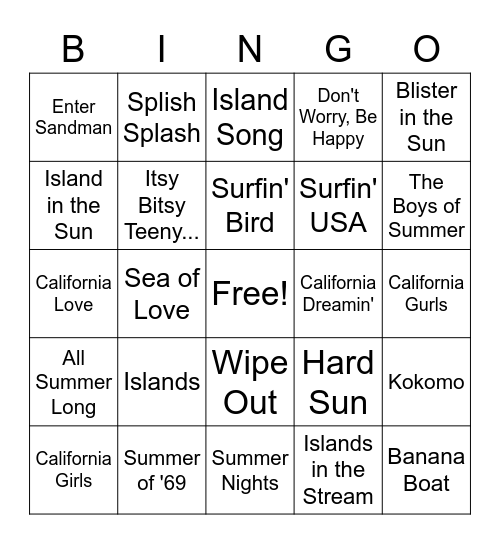 Life's a Beach Bingo Card