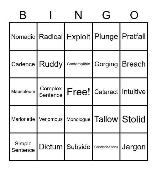 English 11 Final Review Bingo Card