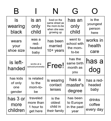 Baby Shower Bingo Card