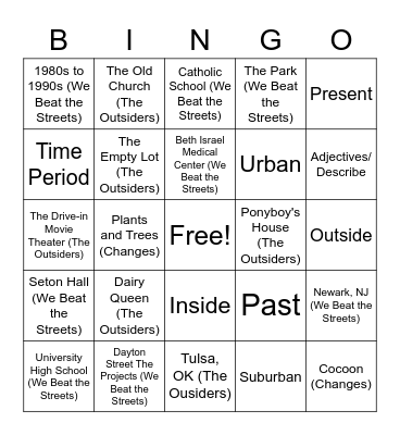 Madden ELA Setting Bingo Card