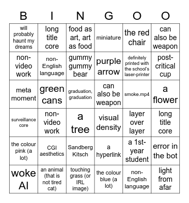 1st-years' receipts Bingo Card