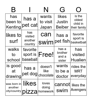 Icebreaker Bingo Card