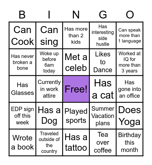 Team Building Bingo Card