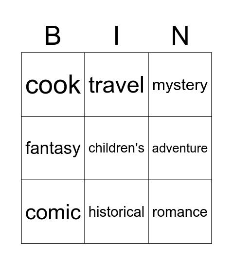 Book Genres Bingo Card
