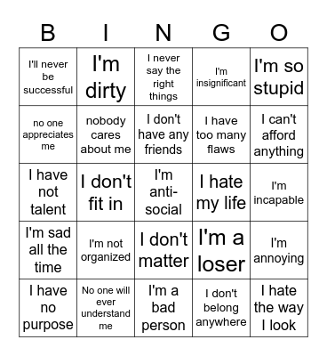 Self-Love Bingo Card