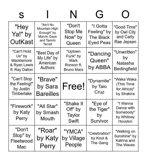 End of the Year "Singo Bingo" Bingo Card