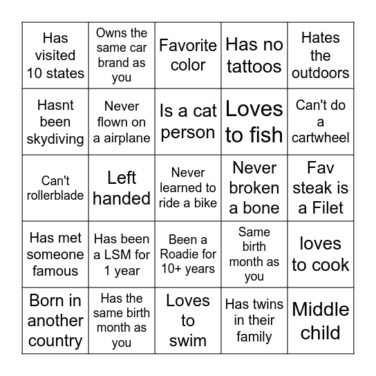 LSM Roundtable Bingo Card