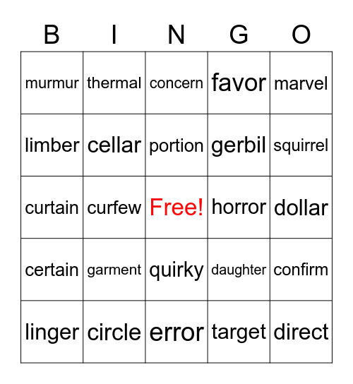 Two Syllable Bossy R Bingo Card