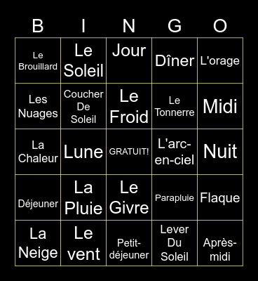 French weather and time of day Bingo Card