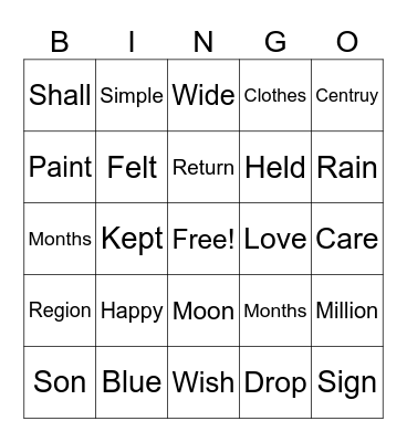 Week Four Bingo! Bingo Card