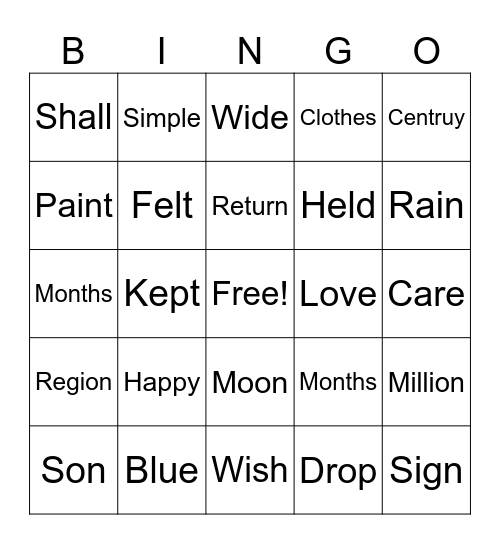 Week Four Bingo! Bingo Card