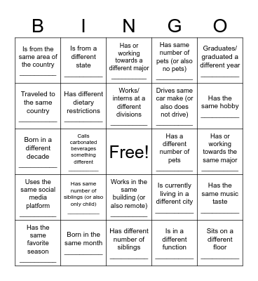 SEP Intern Picnic Bingo Card