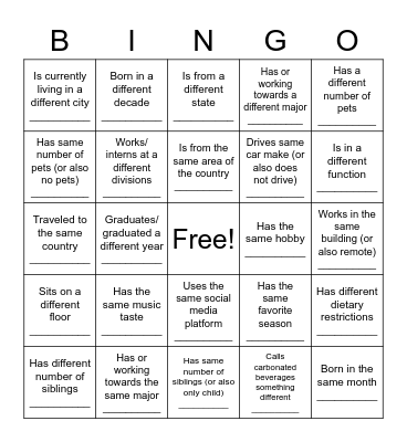 SEP Intern Picnic Bingo Card