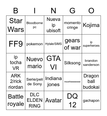 E3 Bingo Card