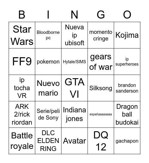 E3 Bingo Card