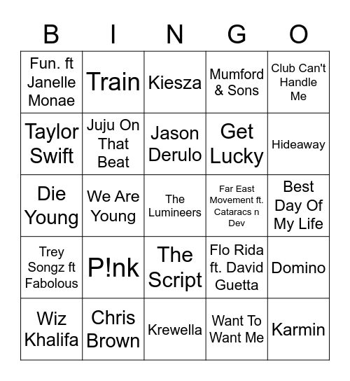 2010's Music Bingo!! Bingo Card