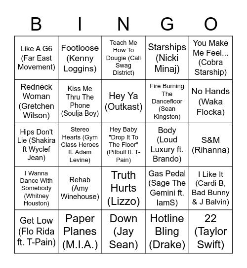 Drunk Girls Love These Songs Bingo Card